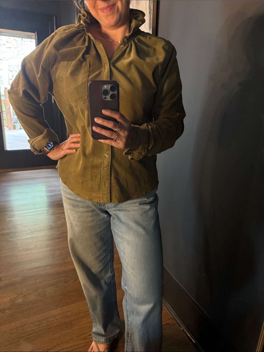 KMJ Quarantina Olive Green Corduroy Button-Up Shirt
